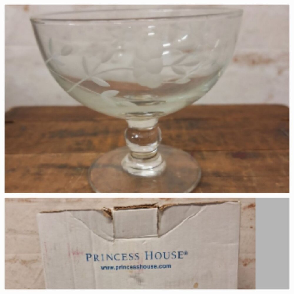 4 Princess House Etched Floral Glasses Heritage Collection Dessert Sherbet